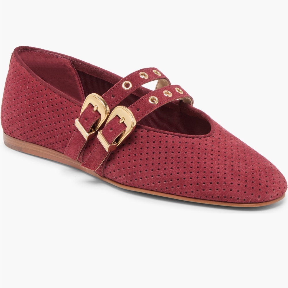 Dolce Vita Red Perforated Flats with Gold Buckles